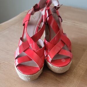 Vince Camuto Hattie Red Wedge Sandals with Crisscross Straps